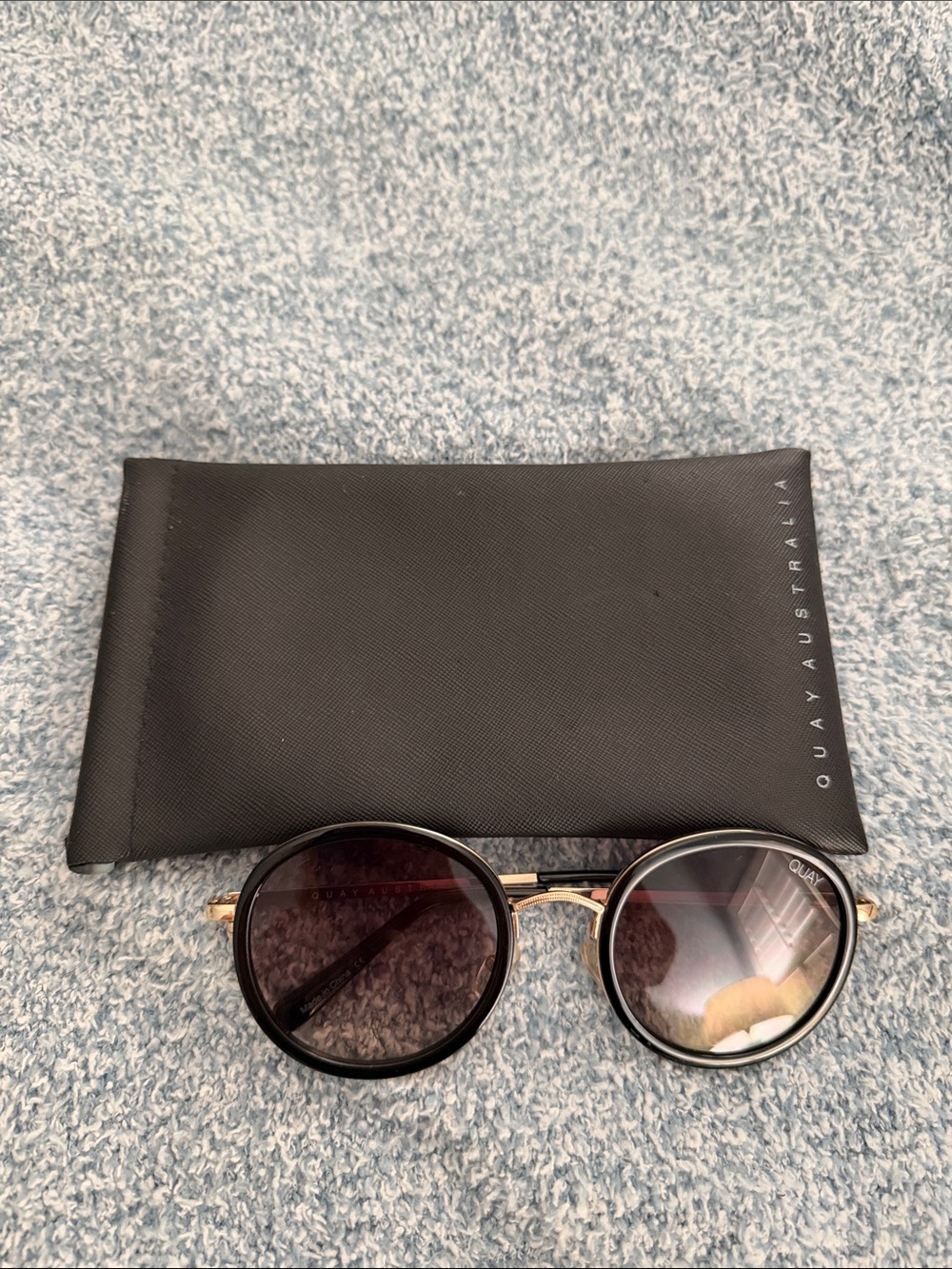 Quay Australia Round Black Sunglasses with Gold Accents
